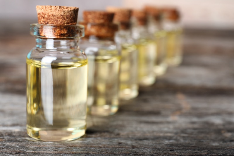 A bottle of aromatic cinnamon essential oil