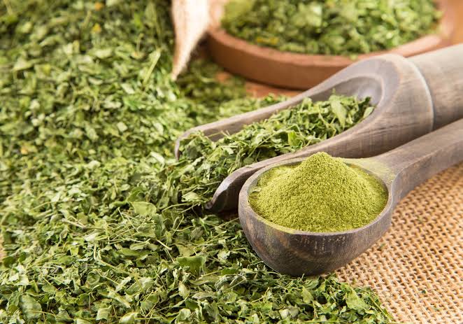 Moringa powder and leaves